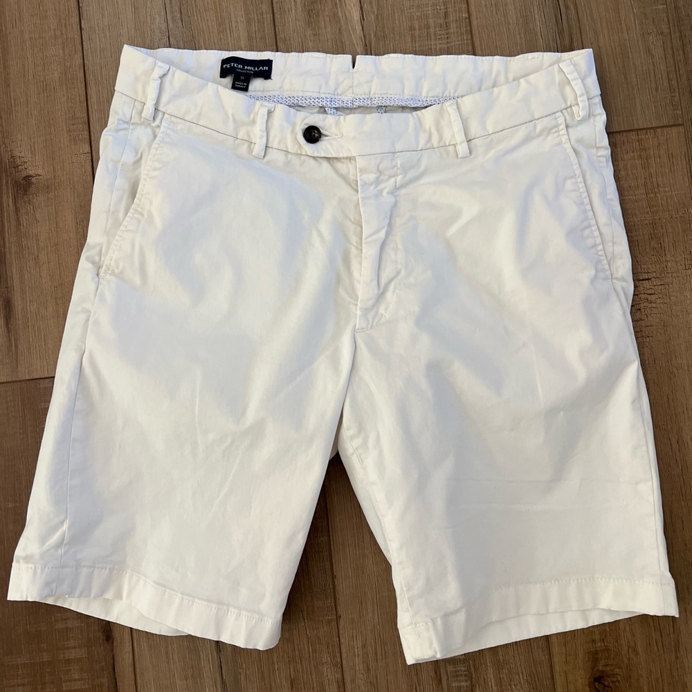 Peter Millar Classic Chino Golf Shorts Men Size 35 White 9” Inseam Excellent
